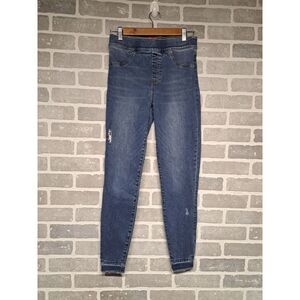 Spanx Womens Distressed Ankle Skinny Jeans Leggings Medium Wash Raw Released Hem